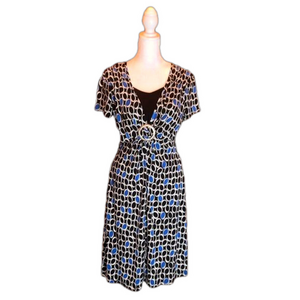 NOTATIONS Vintage Black, Gray, & Blue Circle Print Casual Dress Size S
